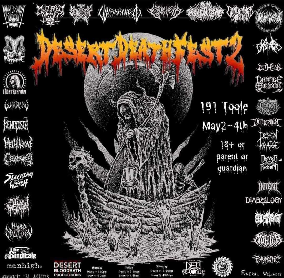 Arizona! We’re honored to be a part of this year’s Desert Death Fest! Catch us right before the legendary Mastodonna!
 
#metal #metalfestival #heavymetal #thrash #deathmetal #metalmusic #deaththrash #desertdeathfest #azmetal #metalhead #thrashmetal 
#metalfest #musicfestival