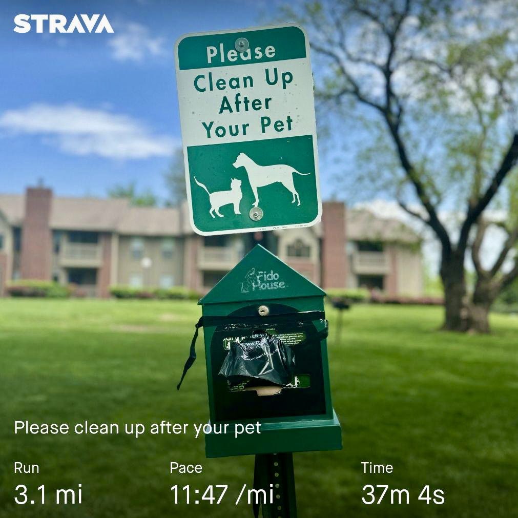 Please clean up after your pet

Ran 3.14 miles (37:04 || 11:47/mi) 76º with 56% humidity || Day 1412 of #RunStreak #SeenOnMyRun