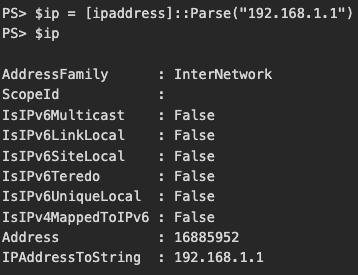 #PowerShell tip of the day: Use the [ipaddress] type accelerator to quickly parse and validate IP addresses.