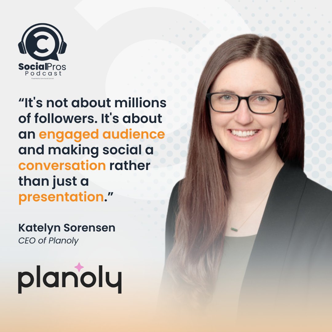 Katelyn Sorensen, CEO of @Planoly, reminds us on the Social Pros Podcast: It's not just about follower counts, it's about meaningful engagements. Let's make social media a two-way conversation. Tune in at the link in our bio for more wisdom! 🎧