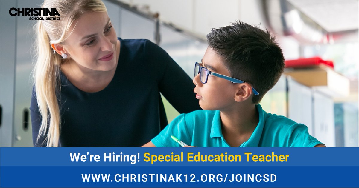 We're #NowHiring: Special Education Secondary Teacher - REACH. Apply online to #JoinCSD: christinak12.org/joincsd-middle….

📌 View all job openings: christinak12.org/joincsd-apply

#EduJobs #netde #hiring #WilmDE #NewarkDE