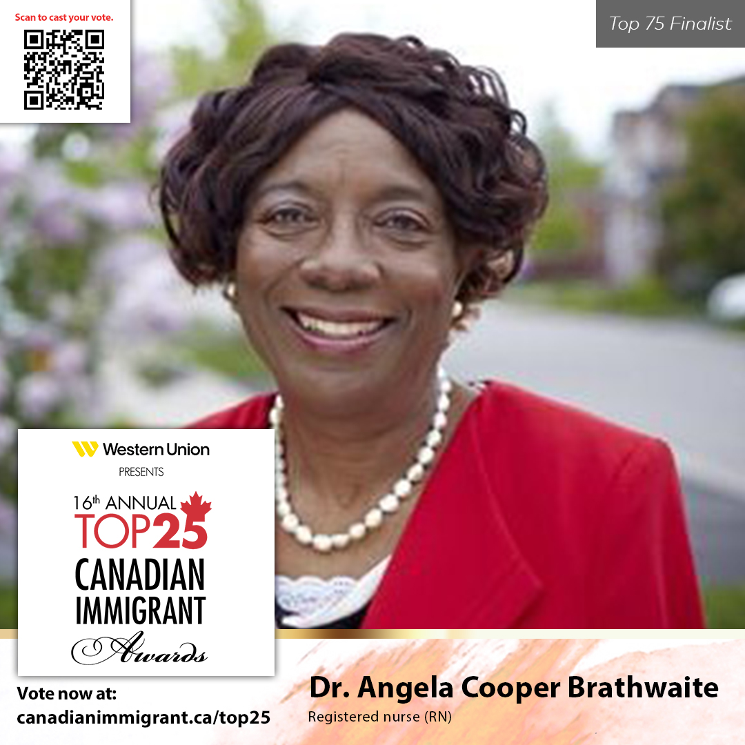 Meet Top 75 finalist Angela Cooper Brathwaite PhD, nurse, co-chair of RNAO Anti-Black Racism Task Force & professor at @ontariotech_u. More on Top 25 Canadian Immigrant Awards presented by @WesternUnion & program partners @WindmillCanada & @COSTI_org at Canadianimmigrant.ca/top25