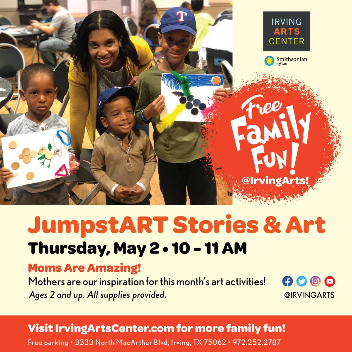 It's gonna be May! And May is for Mamas! So come on by for our LAST JumpstART before our summer closures! #mamasday #mothersday #kidsart #storytime #freefamilyfun
