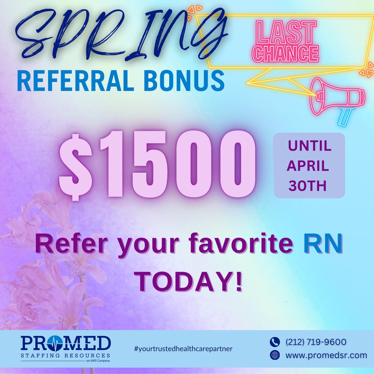 Last call to secure a $1,500 #referralbonus! Don't let this opportunity slip away💰✨ 

#referafriend #referanurse #makeitrain #friendgoals #earntogether #bonus  #nurselife #nursesofinstagram #nursesoffacebook #registerednurse #rn #tarvelrn #promedsr  #staffingagency