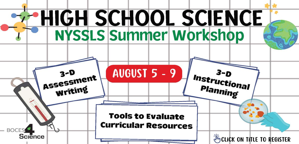 ✨ New Opportunity for HS Science Teachers ✨ NYSSLS Summer Workshop - 3-D Assessment Writing - 3-D Instructional Planning - Tools to Evaluate Curricular Resources 📅 Aug. 3-5, 2024 🔗 ow.ly/VFqM50Rsxh9