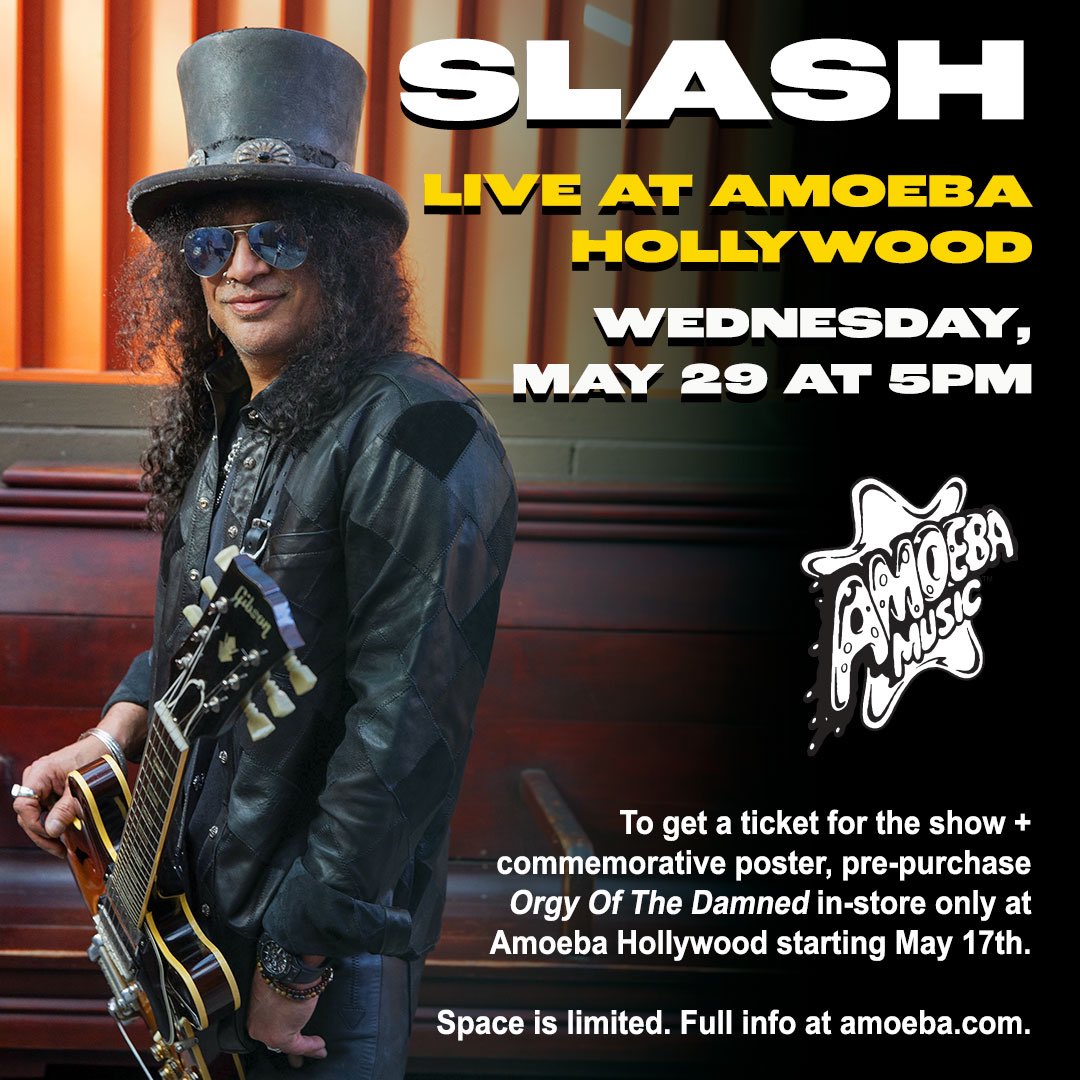 Catch a special acoustic performance by Slash, live at Amoeba Hollywood on Wednesday, May 29th at 5 PM. Space is limited. Click the link in bio for more info. #slashnews