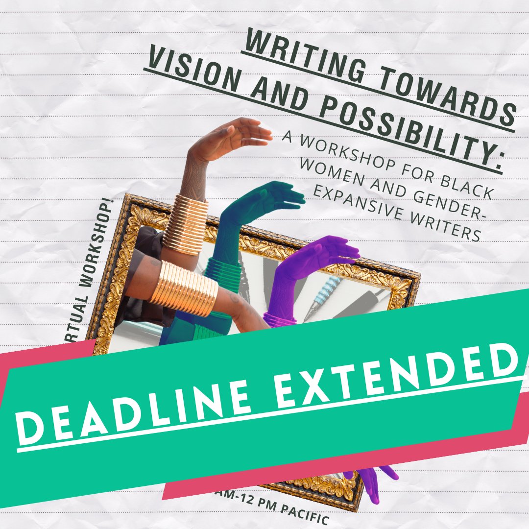 Deadline extended!!! You have until May 10, 2024 to apply. Ignite your creativity in a two-day virtual writing workshop tailored for Black women and gender-expansive writers. Apply here: forms.gle/2fzzn7YdBcGSXG…