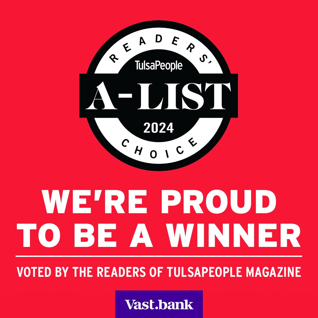 Vast Bank (@vastbank) on Twitter photo We are proud to be recognized as one of the Best Local Banks by the <a href="/TulsaPeople/">TulsaPeople</a> A-LIST for the third year in a row. Thanks for all of the support Tulsa!
Member FDIC
#vastbank #banklocal #tulsabank #tulsapeoplealist We are proud to be recognized as one of the Best Local Banks by the <a href="/TulsaPeople/">TulsaPeople</a> A-LIST for the third year in a row. Thanks for all of the support Tulsa!
Member FDIC
#vastbank #banklocal #tulsabank #tulsapeoplealist