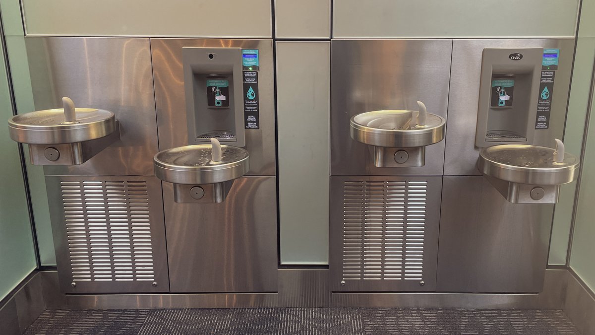 Before we say goodbye to #EarthMonth, a look at our award-winning restroom renovation project. Not only do these new restrooms utilize efficient fixtures to use 20% less water per passenger, there are also adjacent water bottle fill stations to reduce plastic waste. #MDOTgreen