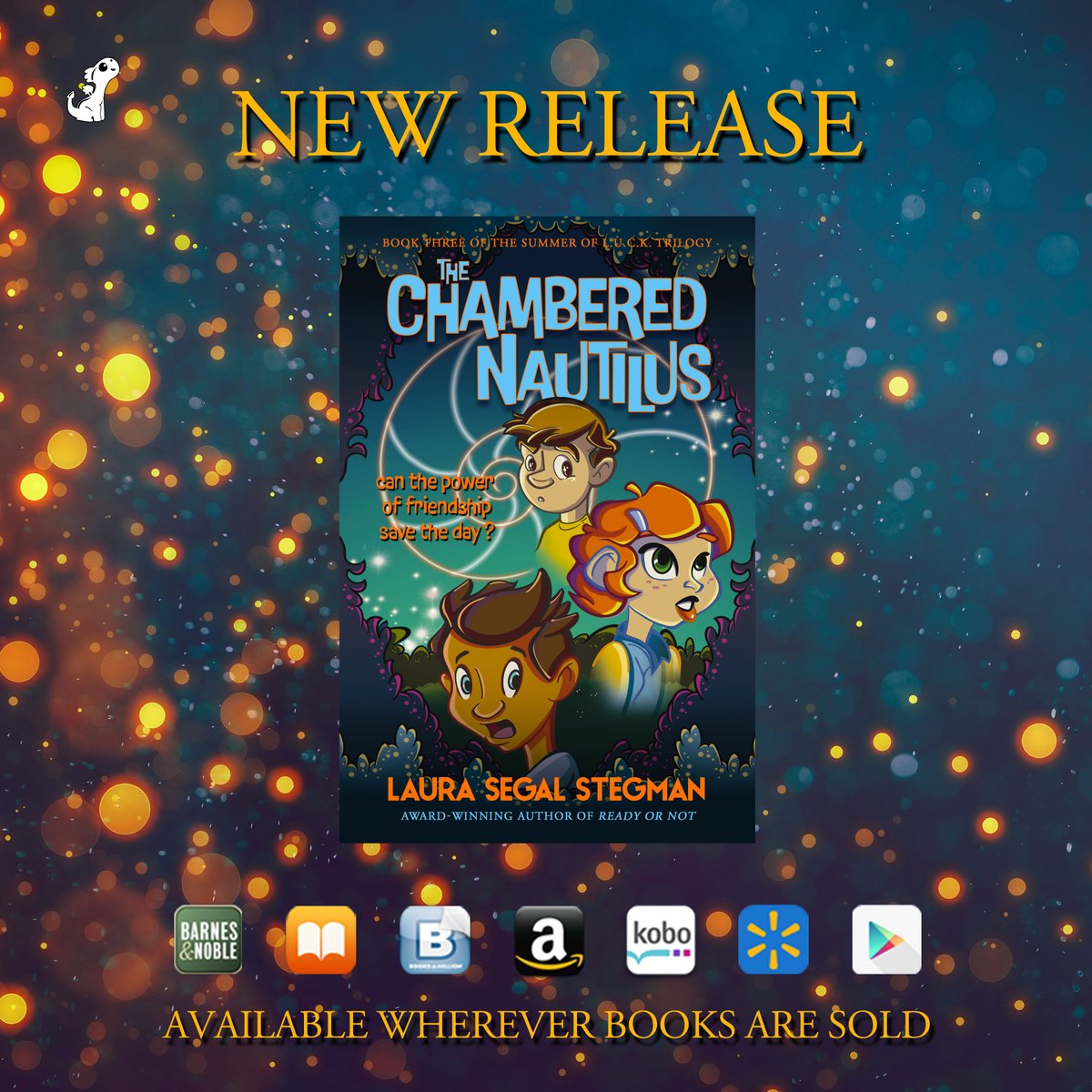 Get ready for a whirlwind adventure with The Chambered Nautilus, the thrilling conclusion to Laura Segal Stegman’s enchanting Summer of L.U.C.K. trilogy where best friends Darby, Justin, and Naz are facing their biggest challenge yet.