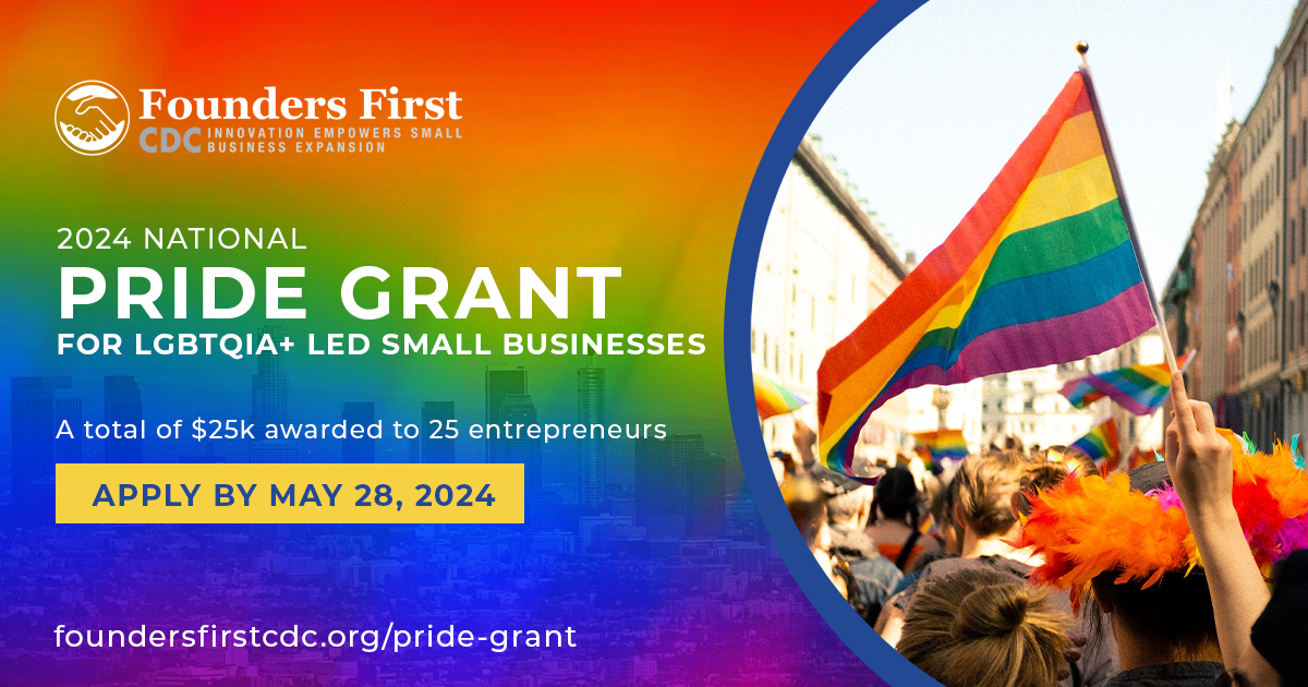 Our National Pride Grant to support LGBTQIA+ small businesses is officially open! 🌈 A total of $25,000 to be awarded to LGBTQIA+ businesses across the country. Apply today: ff-cdc.org/4aX40cK #PrideGrant #InclusionMatters #PrideInBusiness #lgbtqia #LGBTBusiness