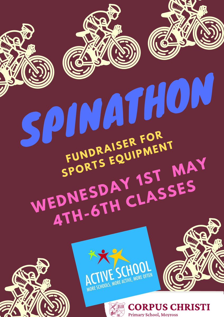 🚴🚲 Reminder! Our super 4th - 6th classes will be taking part in a Spinathon tomorrow for Active Schools Week! Please bring in any sponsorship cards you have at home! Well done to all our superstars!🥳🥳🚲🚴 #ASW24