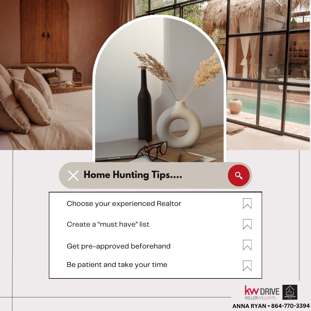 AnnaRyanKW's tweet image. Home hunting can be overwhelming, but remember, the perfect home is out there waiting for you! Check out these tips to guide you in finding your dream home.

Are you ready to find your dream home? Call me TODAY!!

#HomeHunting #RealEstateTips #HomeBuyingTips #RealEstateAdvice