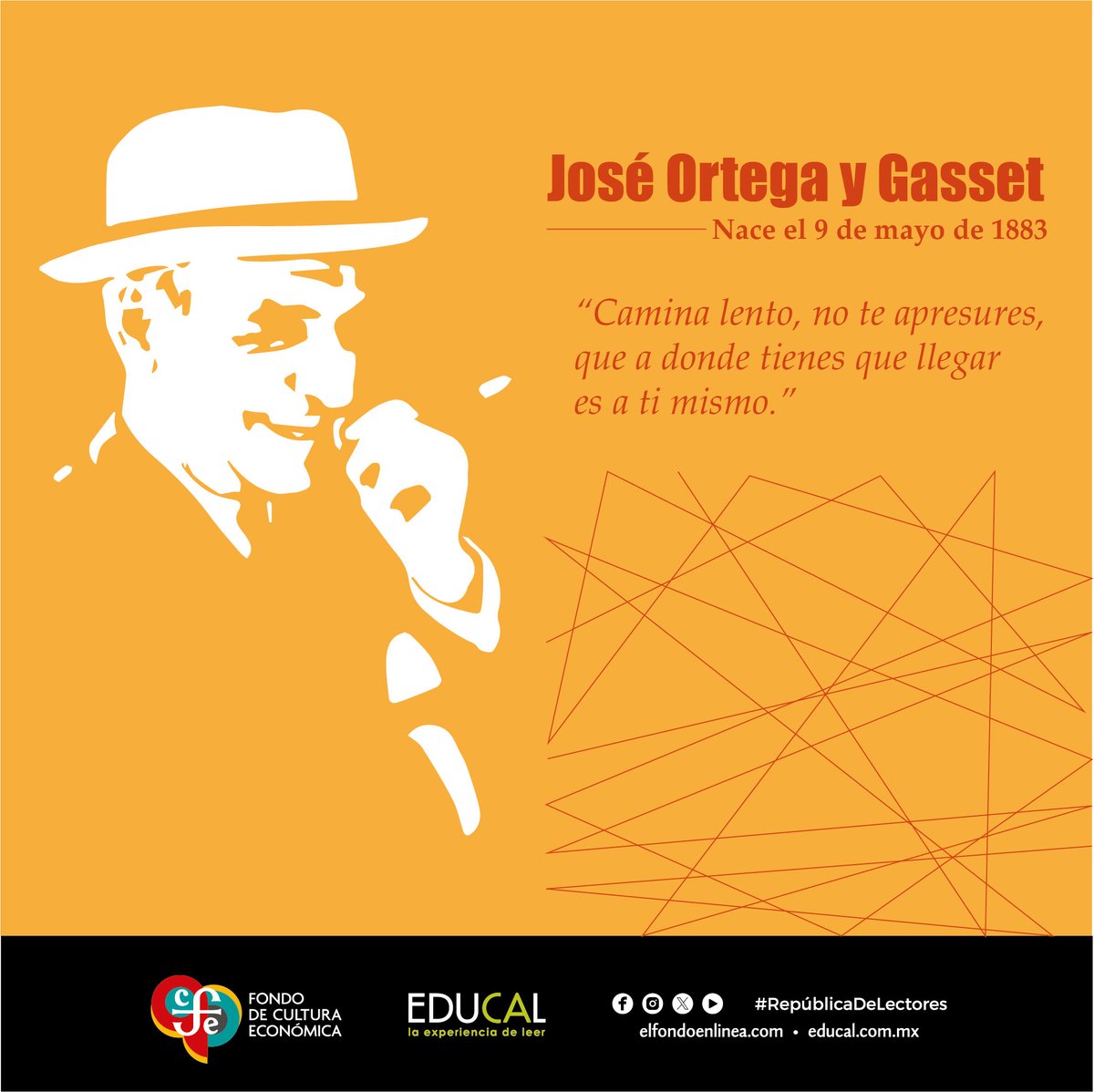 Recordamos a #JoséOrtegaYGasset, escritor español, quien nace un día como hoy de 1883, considerado como uno de los pensadores más influyentes del siglo XX. #RepúblicaDeLectores #LeerTransforma