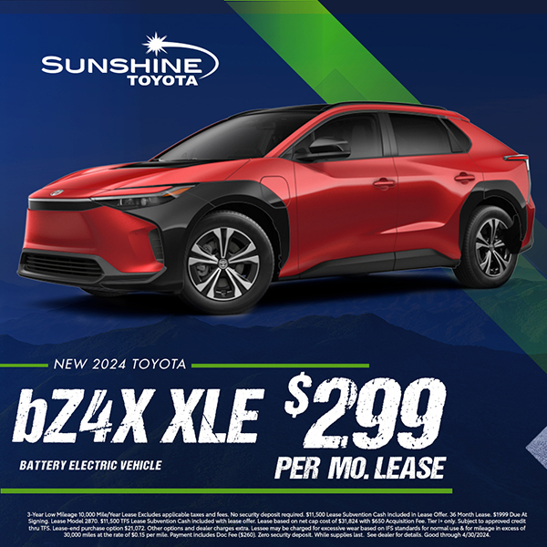 Don't let these month-end specials pass you by, get the new bZ4X today! #sunshinetoyota #toyota #carsforsale