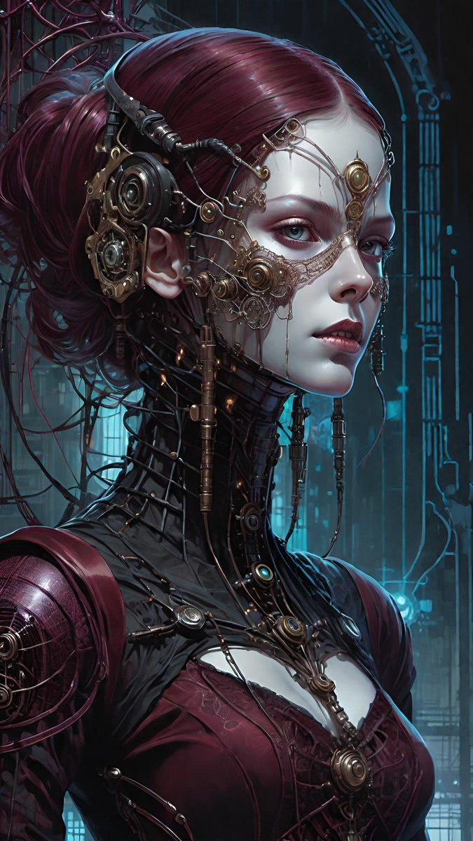 Dream by WOMBO - Baroque Model.

Basic Prompt 
burgundy victorian ghostly cyborg female with Baroque mask, spooky expression, in a grid of cybernetic biomechanical data, against dark ethereal background