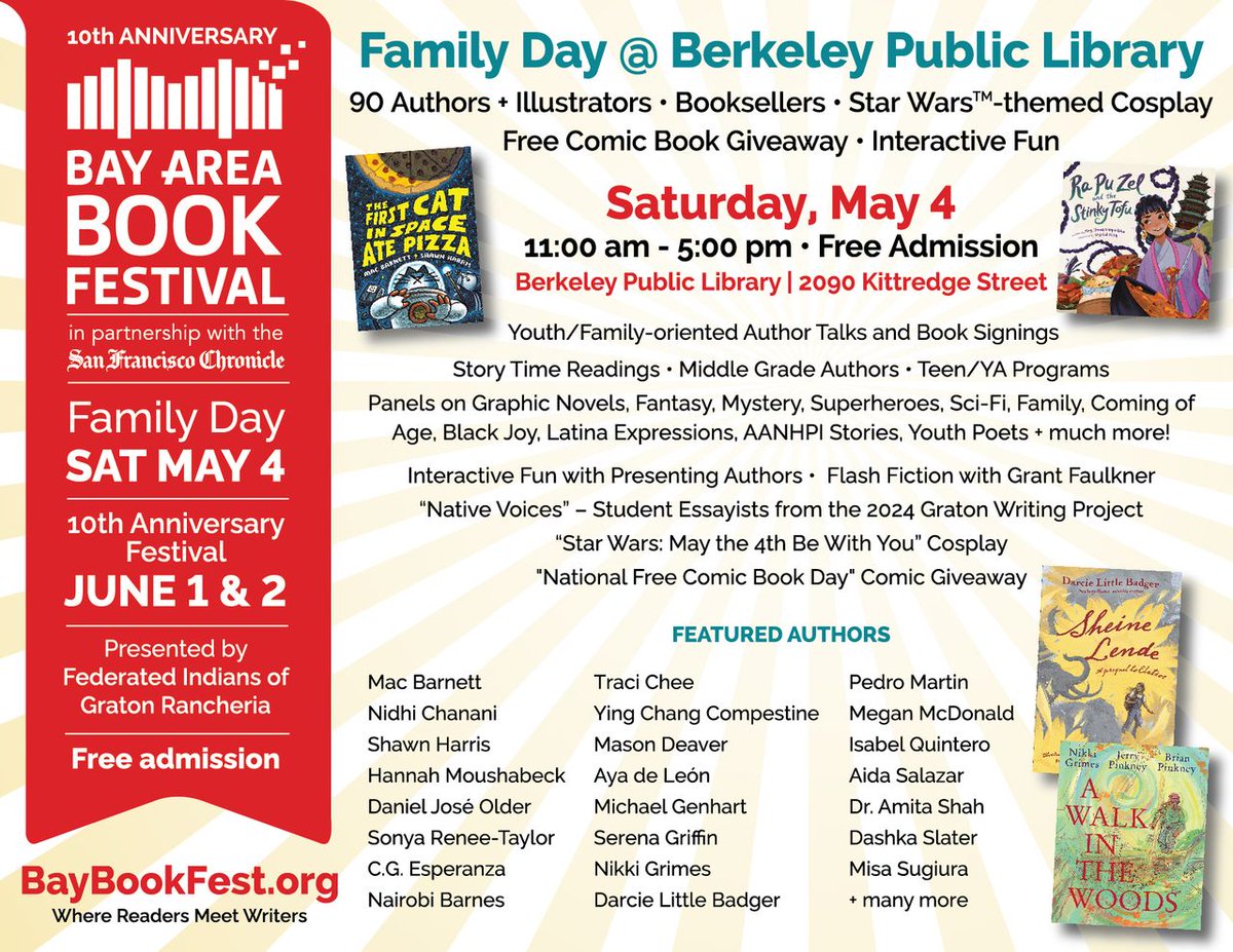 I'm thrilled to be part of this year's @BayBookFest  #FamilyDay! I can't wait to share my new #books, '#RaPuZelandtheStinkyTofu' and '#GrowingUpUnderaRedFlag,' alongside other wonderful #authors. See you this Saturday for a day of #creativity and #fun!
#childrensbooks #kidlit