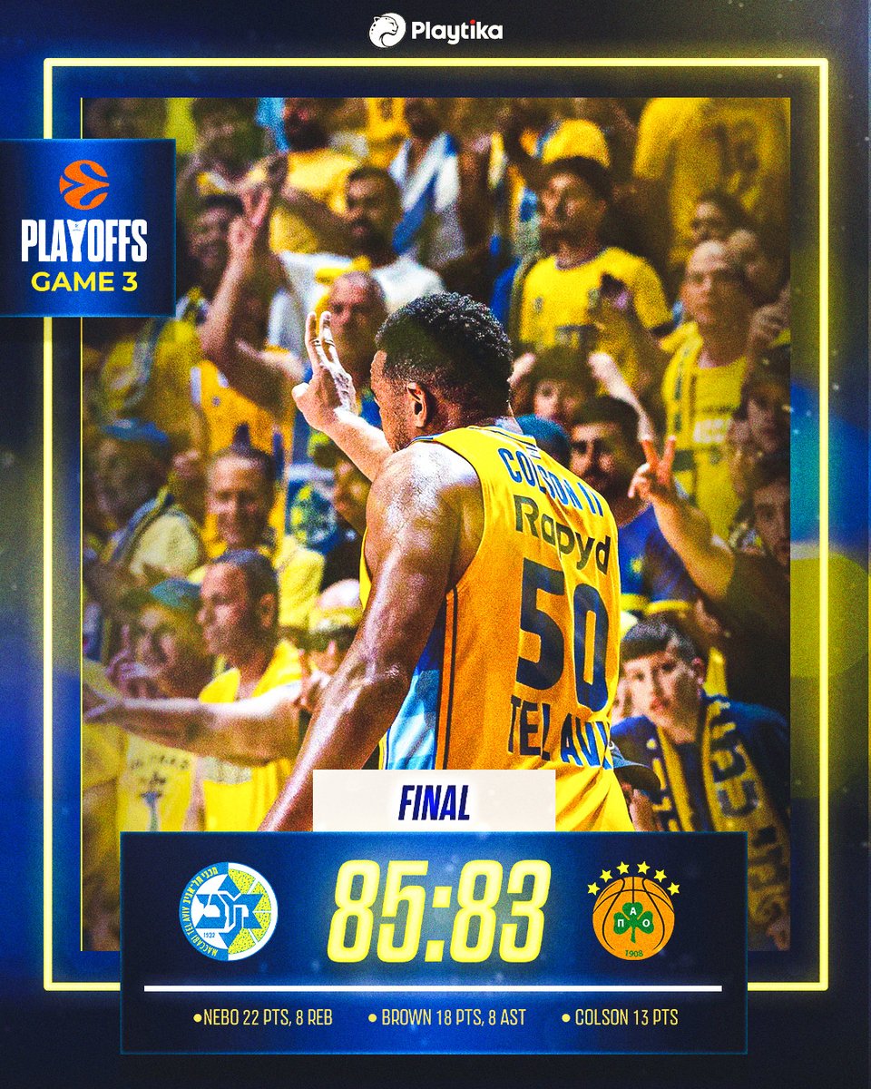 MaccabiTLVBC's tweet photo. רק עוד אחד! 💛💙
לסיקור וסטטיסטיקה > https://t.co/EkV4xPsKN2 https://t.co/vjMDzt2qGO