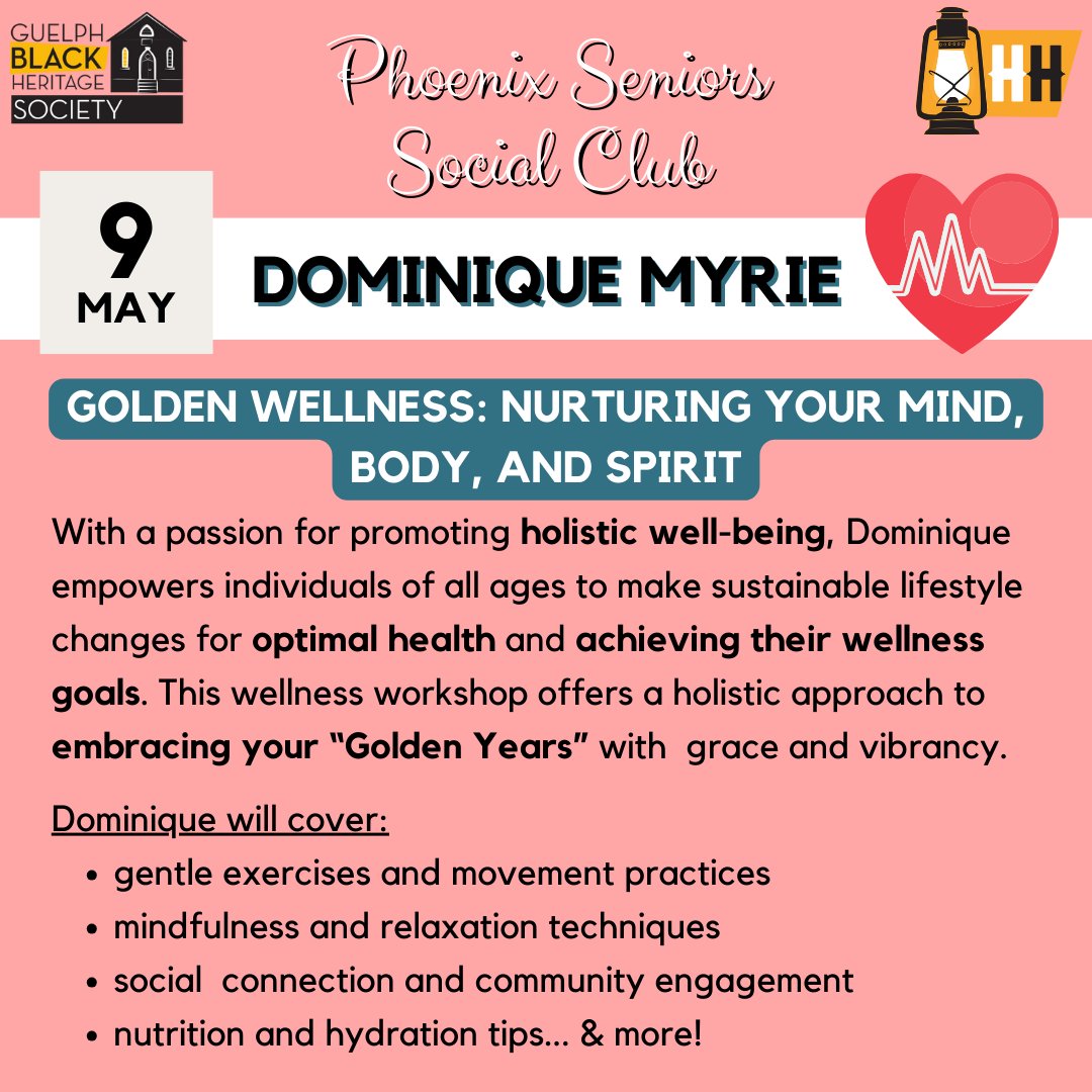 Join us May 9th for the Phoenix Seniors Social Club with Dominique! It’s all about health &amp; wellness this month y’all!🫀🫁🧠You’ll leave feeling nurtured &amp; equipped to take on the world. As always, everyone is welcome &amp; there is no fee to register. Can’t wait to see you there!💪🏿