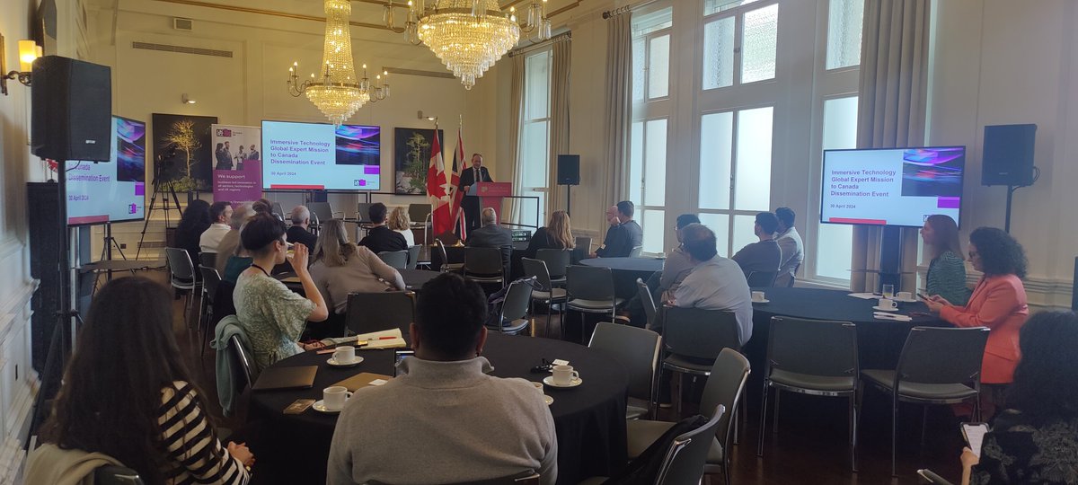 Today in London, @innovateuk hosted an #immersivetechnologies in Canada event to share key findings from the #GlobalExpertMission (GEM). To learn more, please read our outcome report for full information and insights from the GEM: bit.ly/44mUtcB. @UKSINet
