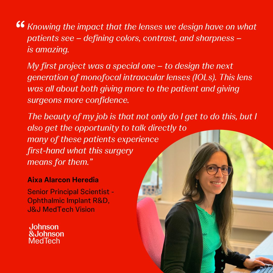 Meet our inspiring J&amp;J MedTech team! Aixa Alarcon Heredia, Senior Principal Scientist at <a href="/JNJVision/">Johnson & Johnson | Vision</a> in Groningen, shares her passion for transforming patient vision by designing innovative intraocular lenses. Find your passion with us: bit.ly/3Ue0Vy0. #JNJMedTechProud