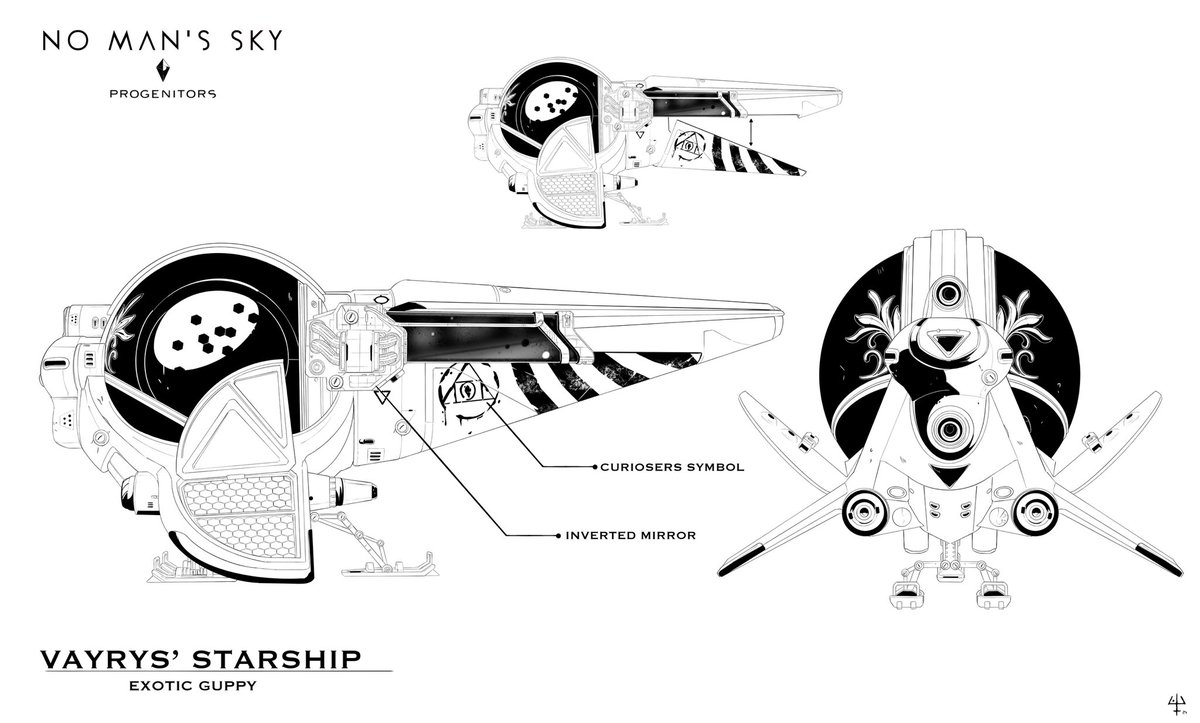 Curiosers are very particular about their equipment, favoring substance over style. Yet, sometimes practicality can also be beautiful. The best example of this is Vayrys's ship of choice—the Exotic Guppy named Axiom.

Axiom is, in fact, a statement. #NoMansSky @hellogames