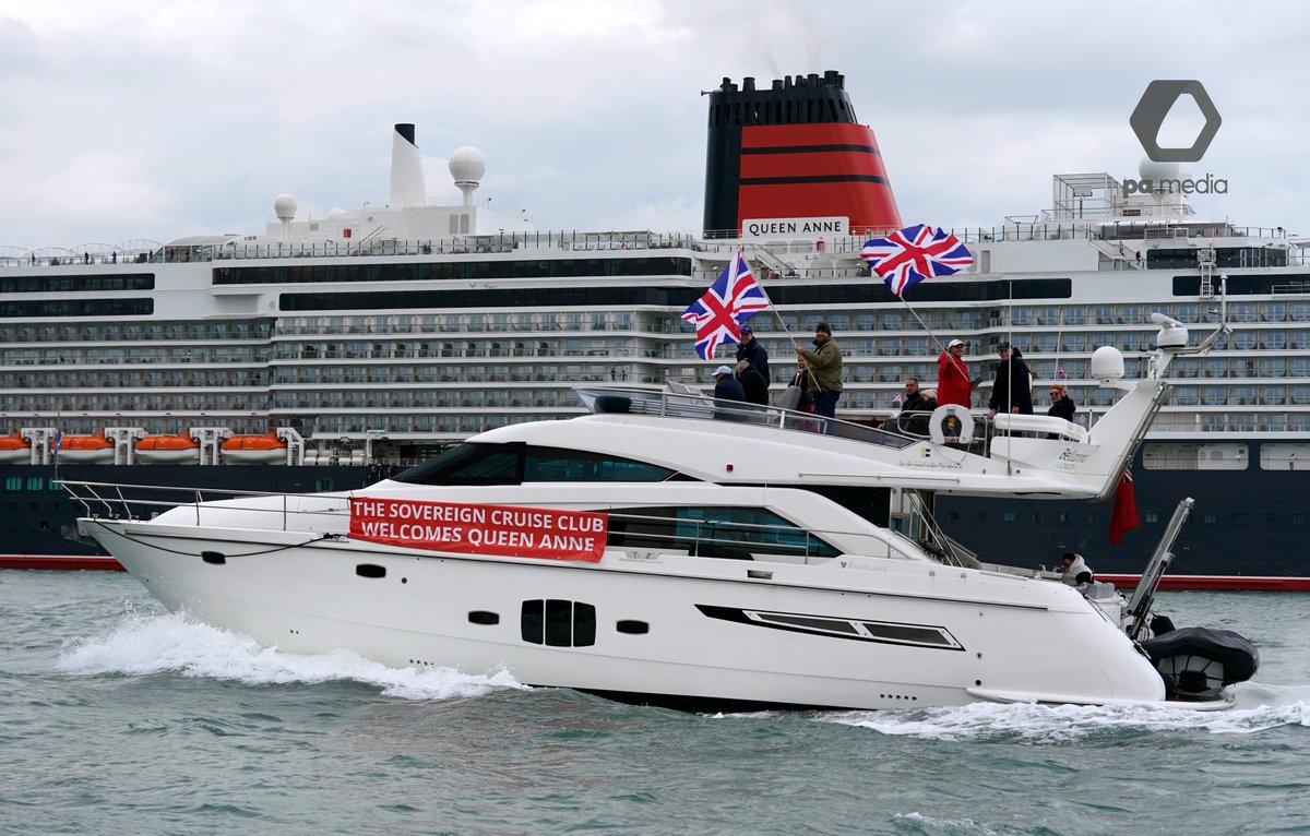 Cunard's newest cruise ship Queen Anne makes it's way up Southampton Water, after sailing from the Fincantieri Marghera shipyard in Venice following five years of construction in Italy, and will undertake her maiden voyage next month #queenanne