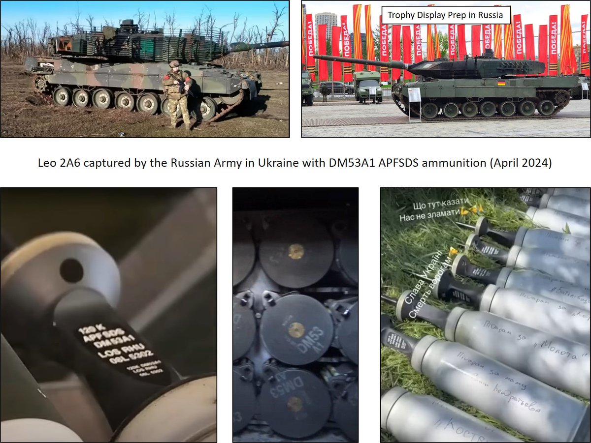 Leo 2A6 with DM53A1 ammo captured by Russian forces in Ukraine (Apr 2024)...@SofiGaming @jr_liscano