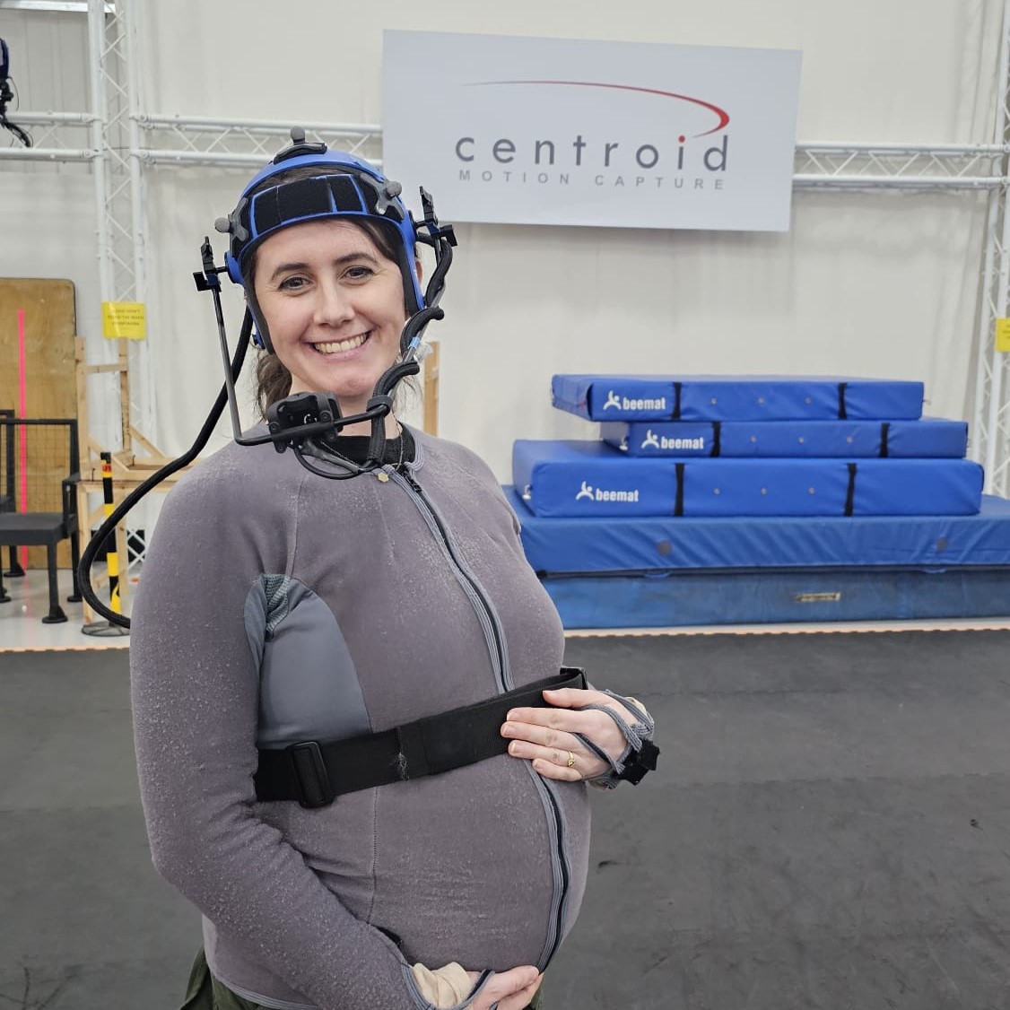 Here's something a little different! Today, we fitted a pregnant friend of Centroid's in a HMC, ready for an upcoming shoot featuring a talented pregnant performer. Can confirm that it was all fitted comfortably! 🤰🎬 #PCAP #mocap #MotionCaptureMagic #BehindTheScenes 🌟🎥