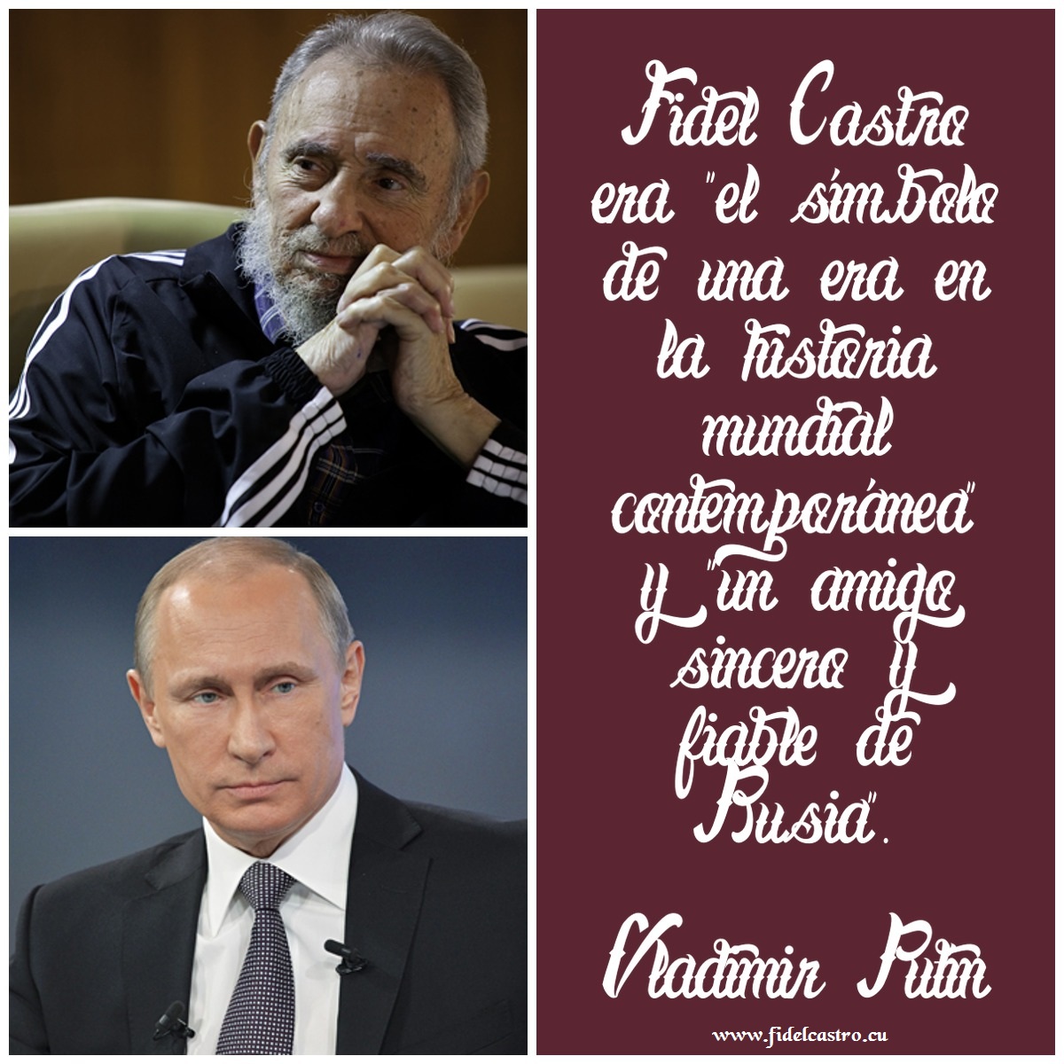✍️Vladimir Putín: #FidelCastro era “el símbolo de una era en la historia mundial contemporánea” y “un amigo sincero y fiable de Rusia”. 👉bit.ly/2FaItOi #Cuba #Rusia #FidelCastro #Solidaridad