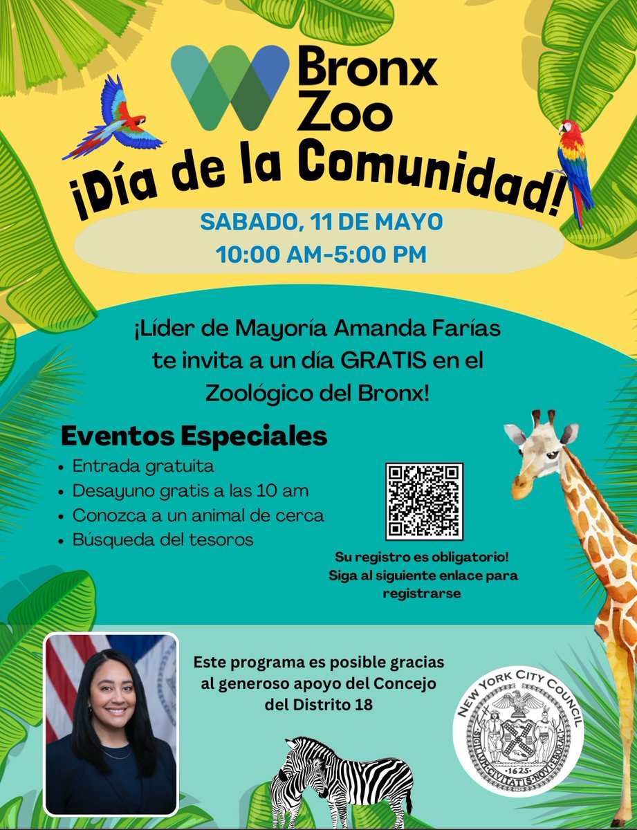 It’s a Bronxwide Community Day at the @BronxZoo! Excited to join families to see🦓 🦒 🦬 & more. Head to the link in my bio to secure your free ticket for Saturday May 11th. See you there!