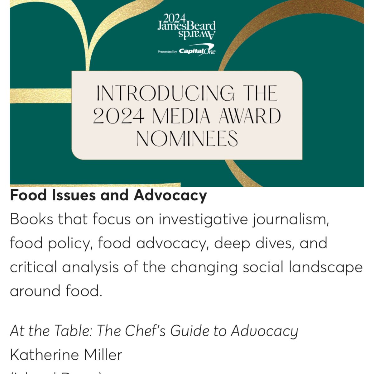 So proud to be a nominee especially alongside so many great women & orgs in DC including @thejemimacode @PatiJinich @WCKitchen and Pasta Social Club DC. Also others I adore incl @KlancyCooks @CivilEats and more. @beardfoundation