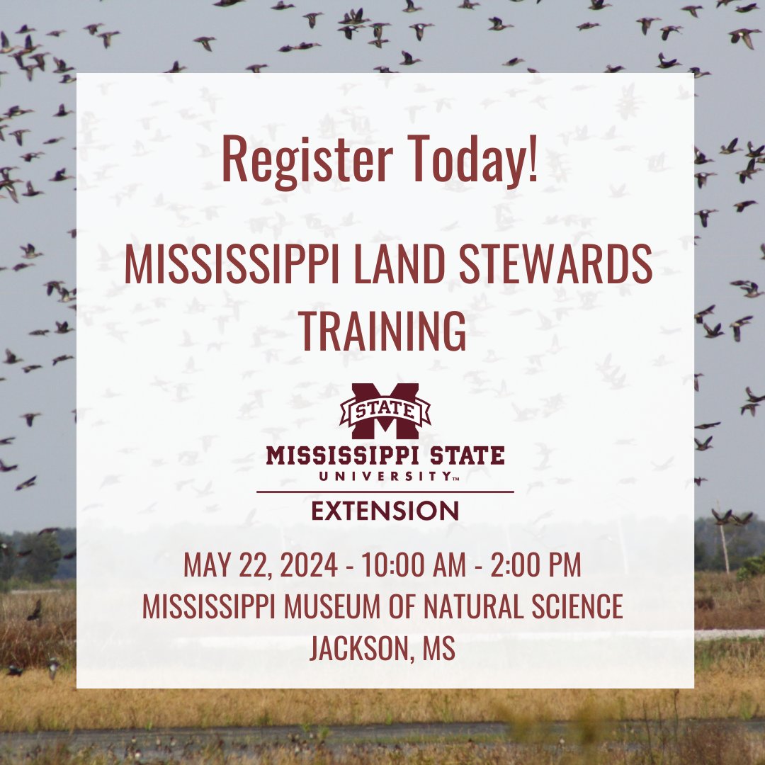 Upcoming training opportunity for #Agriculture and #NaturalResource professionals. This will be a great opportunity to learn about foundational principles that guide #conservation practices for #wildlifehabitat and #soil and #water health! #MSUext

reg.extension.msstate.edu/reg/event_page…