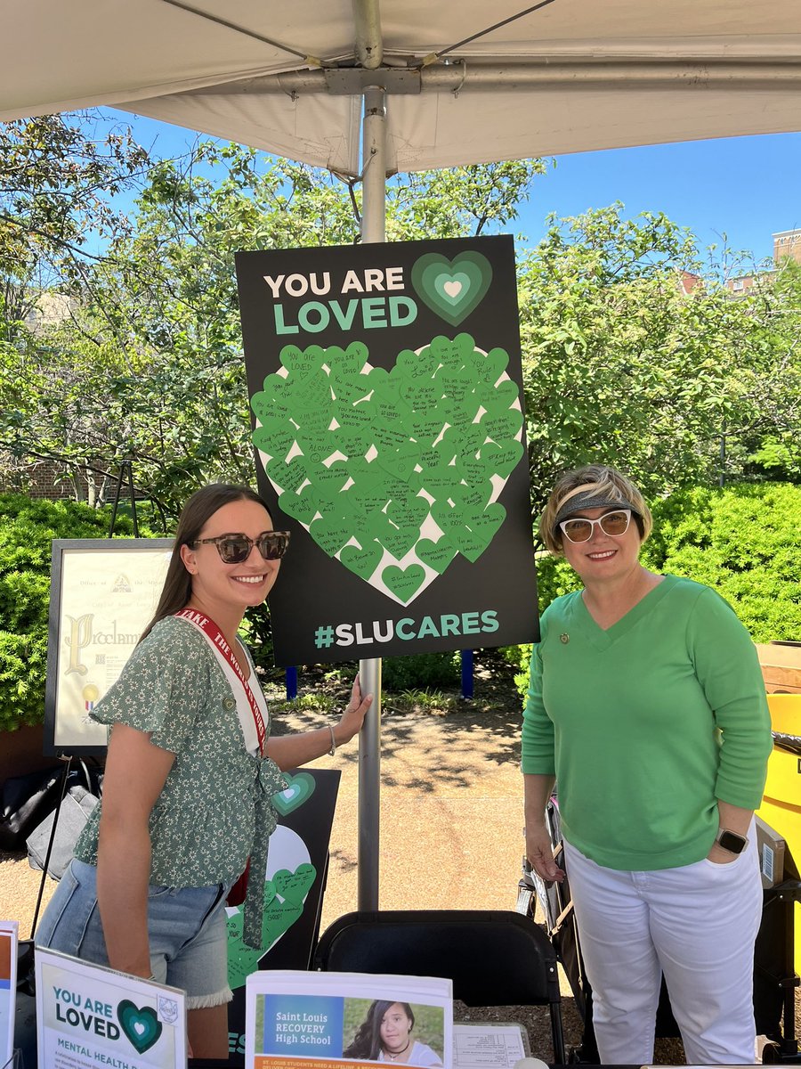 Join us today until 3 pm at the SLU Clocktower for the #MentalHealthRally 💚 be apart of our #YouAreLoved campaign and celebrate recovery, awareness, and support! #MoMentalHealth