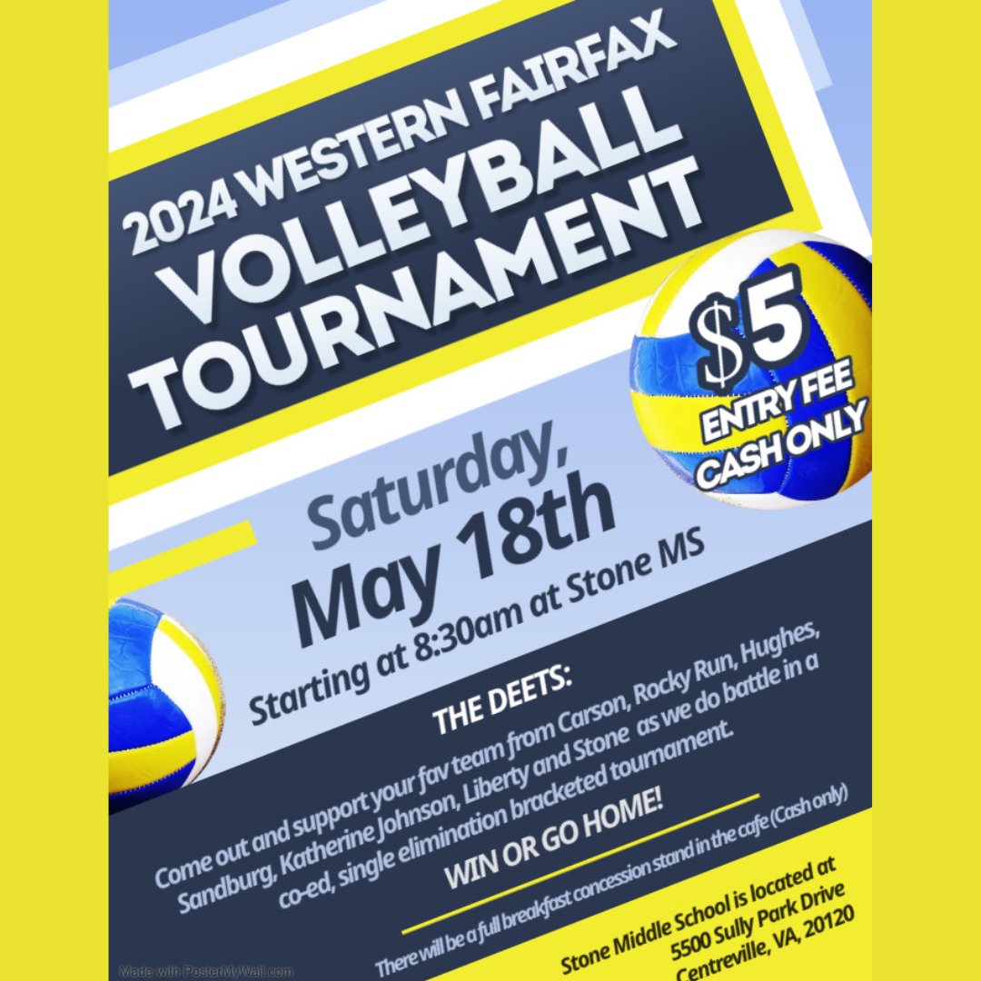 🏐Are you coming tomorrow? Western Fairfax Volleyball Tournament on Saturday, May 18th, at 8:30 AM at Stone Middle School! 🎉 Come cheer on our talented Sandburg athletes as they compete against other schools in the area. Let's show our Panther pride and support our team! 🐾