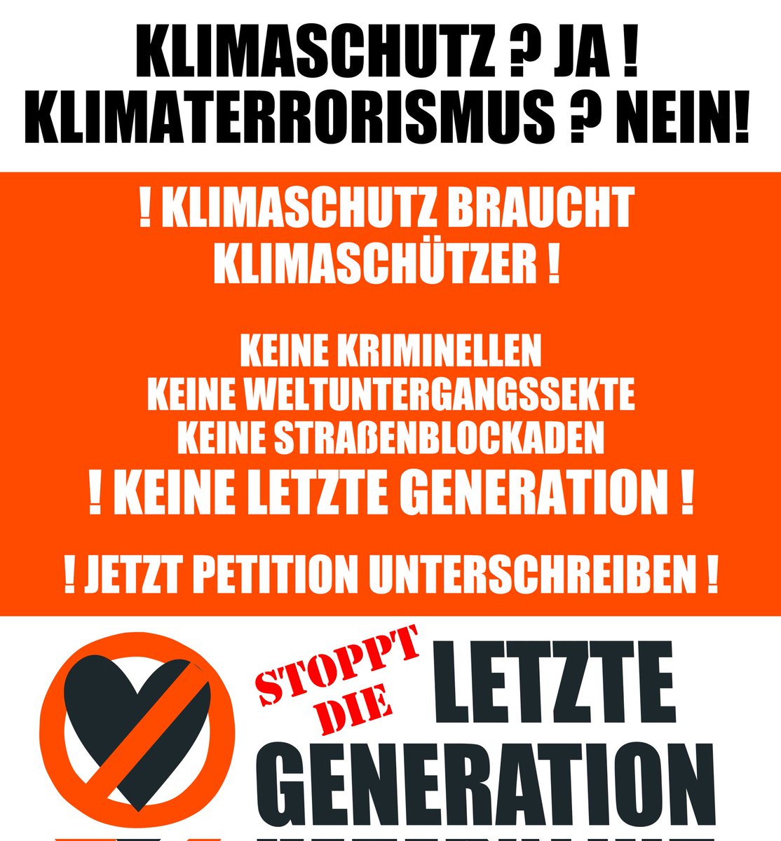 @AufstandLastGen ++kriminell kriminell kriminell ++

ACHTUNG ‼️die 'ungehorsamen Versammlungen' sind nicht angemeldet u. damit illegal ‼️
Wer hier teilnimmt folgt d. Aufruf einer kriminellen Vereinigung und macht sich strafbar  ‼️

⛔SAG NEIN ⛔
ZU DEN KLIMATERRORISTEN‼️
ZUR LETZTEN GENERATION ‼️