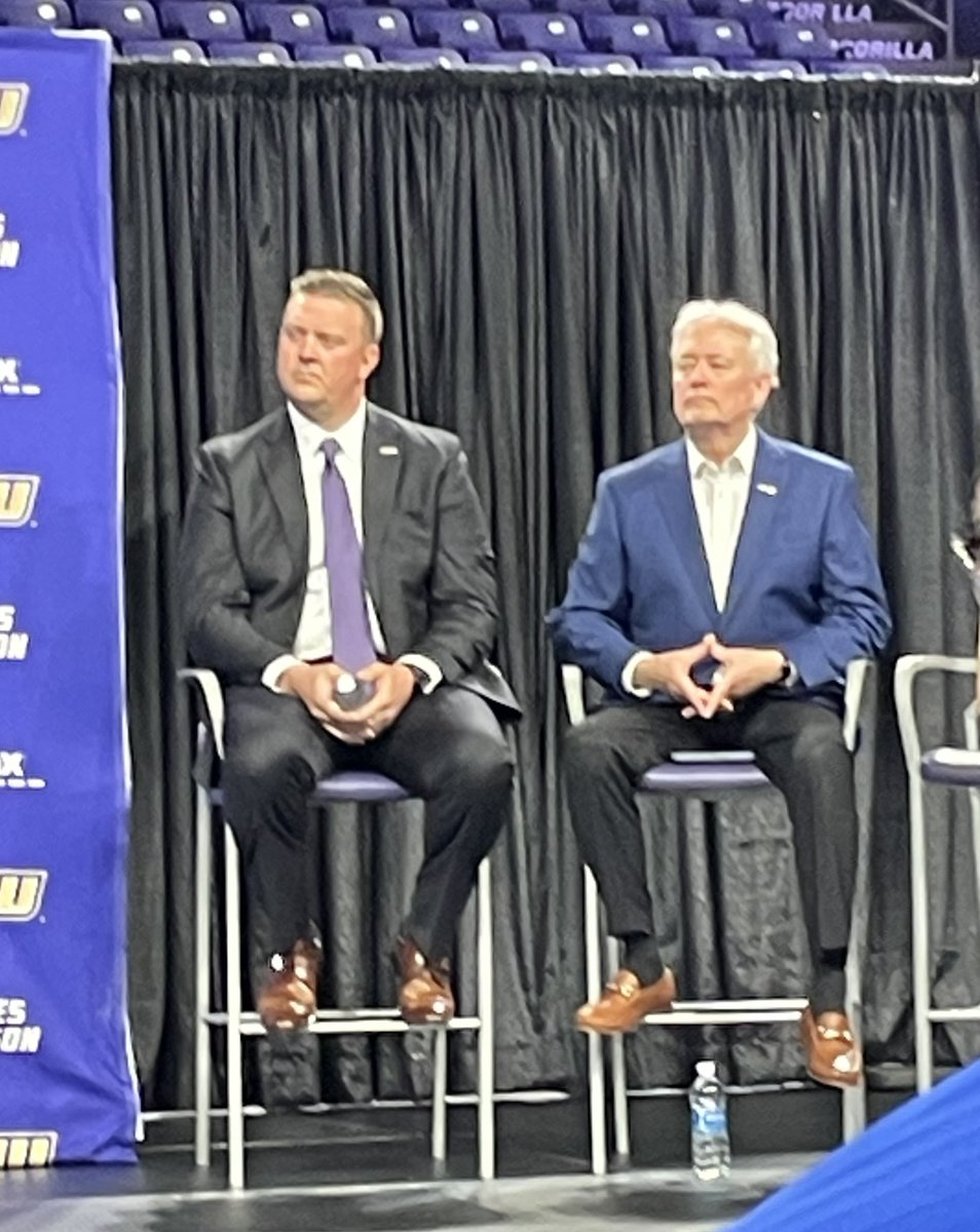 “The keys to the palace” are being transferred this afternoon from Jeff Bourne (r) to Matt Roan as JMU’s athletics director.