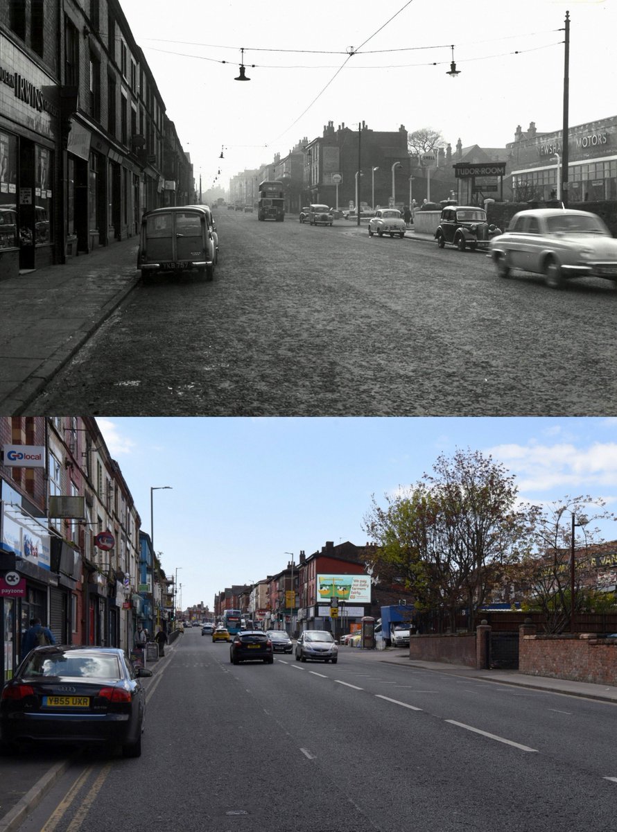 Prescot Road, Fairfield, 1950s and 2024