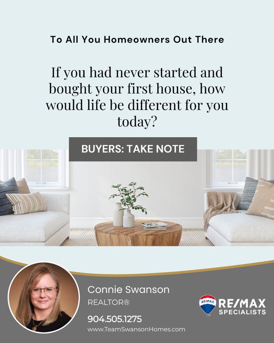 Homeowners, ever wonder how different life would be if you hadn't bought your first house? Let's hear your 'what ifs!'

#TeamSwansonHomes #ListingSpecialist #BuyerSpecialist #RealEstate #JacksonvilleRealEstate #homebuying #firsthome #whatif #homeownerstories #startnow