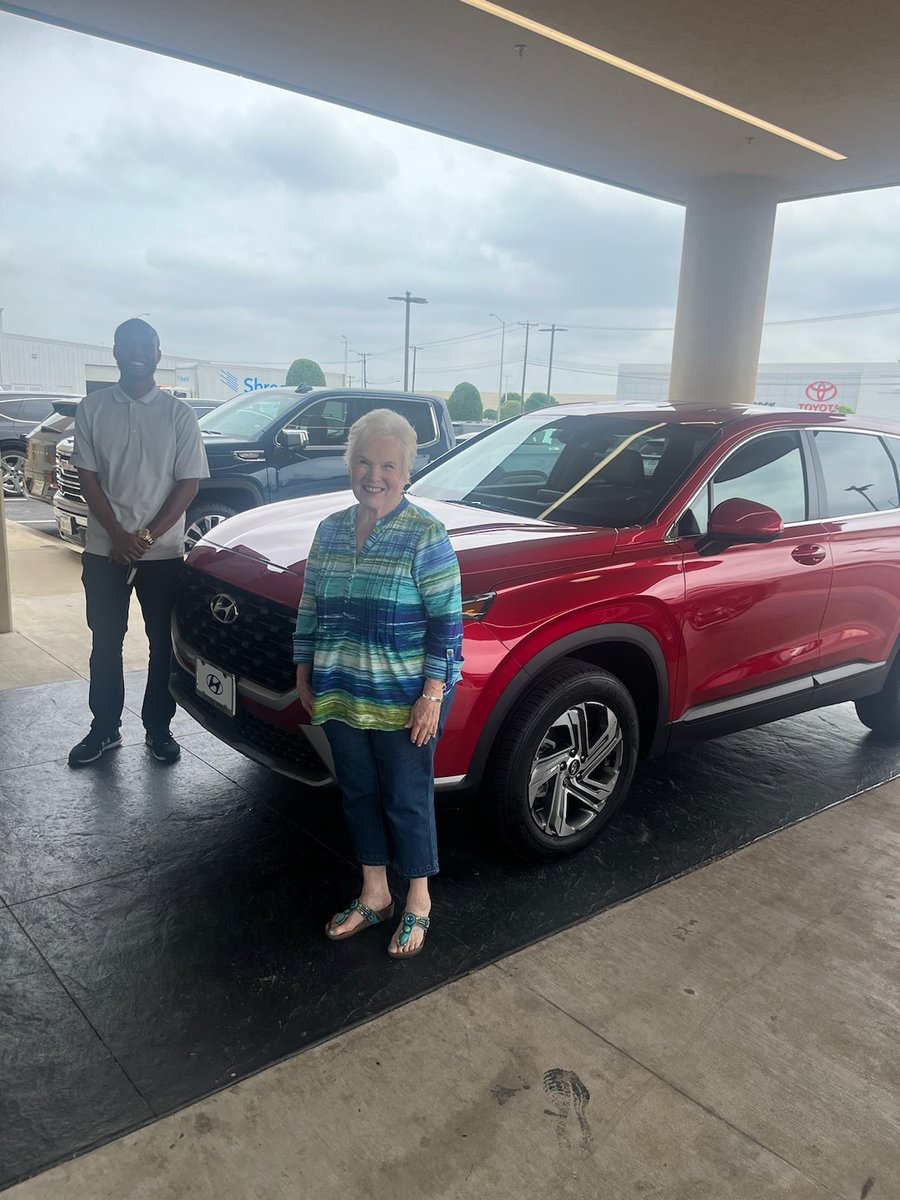 Round Rock Hyundai Salesman, Kelsey Smith, has a gift for finding the perfect vehicle for his customers' needs. This lovely lady got to drive away in this Vibrant Red 2023 Hyundai Santa Fe. Welcome to the family! #RoundRockHyundai #HyundaiSantaFe