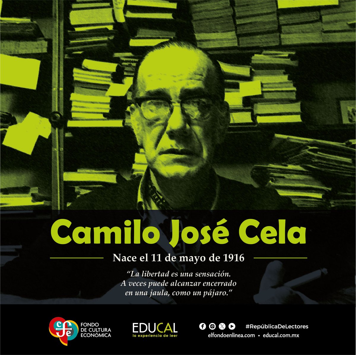 Recordamos a #CamiloJoséCela, escritor español, quien nace un día como hoy de 1916, considerado como uno de los más grandes escritores del siglo XX. #RepúblicaDeLectores #LeerTransforma