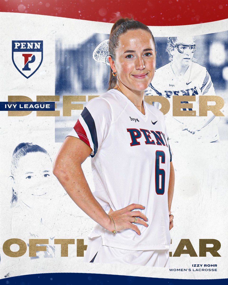 IZZY gets us started, UNANIMOUS choice as Defender of the Year for the second straight season! Just the second player in Ivy history to double up, first was former Quaker All-America Meg Markham (2014, 15).

#EarnEverything | #ILPL | #FightOnPenn