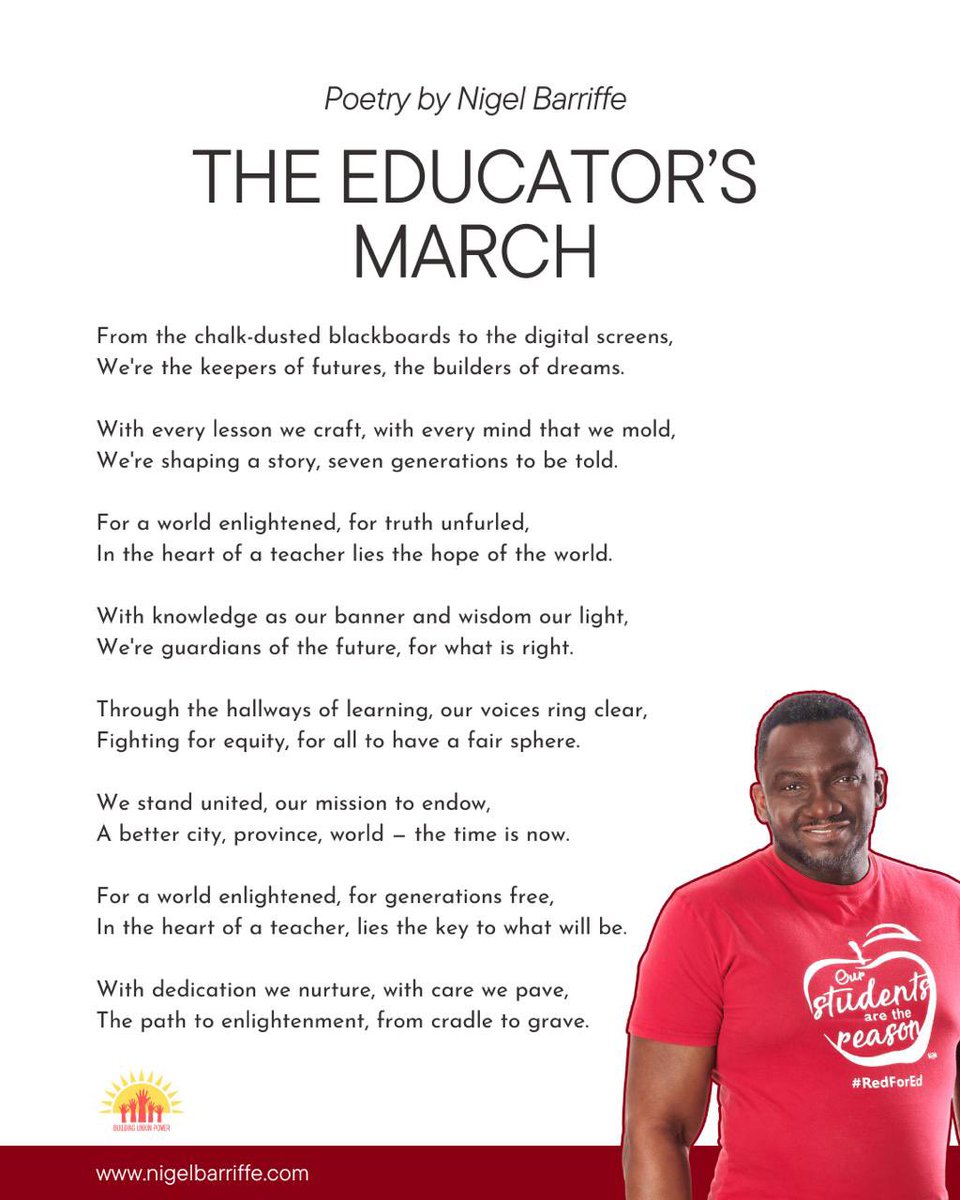 nigelbme's tweet photo. Dive into 'The Educator's March,' a poem celebrating our dedication to shaping futures. πβ¨ Let's advocate for a brighter tomorrow! #EducatorsMarch #EducationForAll #TDSB #ETFO https://t.co/GwU1s02s2V