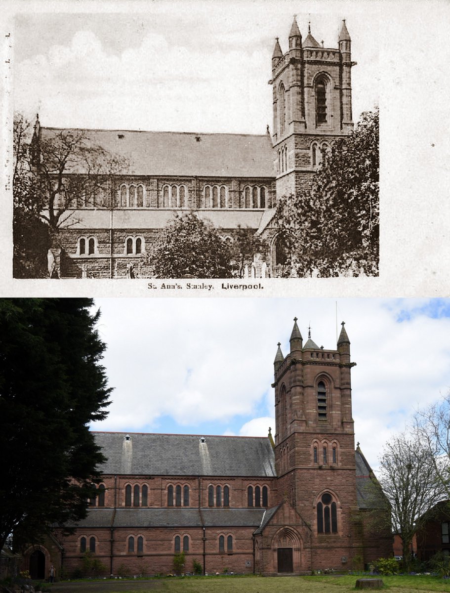 St Anne (Stanley) Church from Prescot Road, Stanley, 1900s and 2024