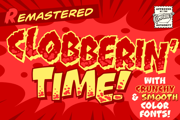 Come out swinging with Comicraft’s beloved sound effect font CLOBBERIN' TIME, now with added KIRBY KRACKLE to give extra Powerhouse to every Punch! comicbookfonts.com/Clobberin-Time…