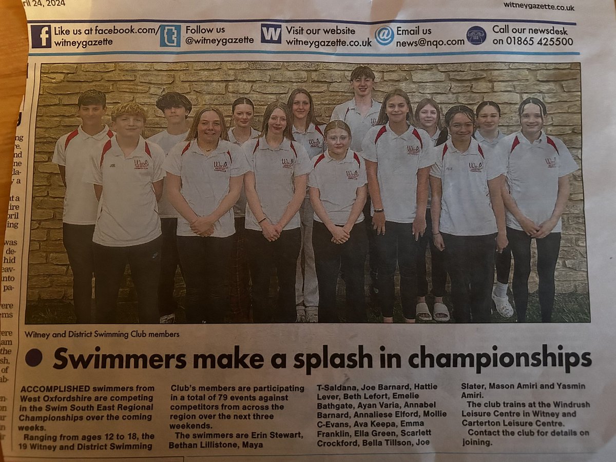 Witney swim club (@witneyswimclub) on Twitter photo Our regional swimmers proud to represent their club in the local news 🐧🐧
<a href="/CertikinUK/">Certikin</a> <a href="/gllsf/">GLL Sport Foundation</a> <a href="/Better_WestOxon/">Better West Oxon</a> Our regional swimmers proud to represent their club in the local news 🐧🐧
<a href="/CertikinUK/">Certikin</a> <a href="/gllsf/">GLL Sport Foundation</a> <a href="/Better_WestOxon/">Better West Oxon</a>