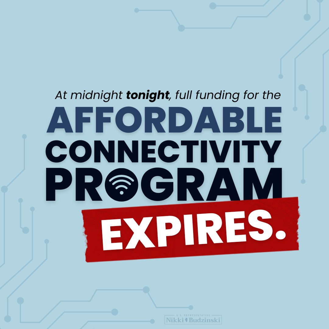 The #ACP loses full funding at midnight and House Republicans have no plan to extend it. I'll keep fighting to fully fund the #ACP for the 75,000+ working families across Central and Southern Illinois who've gained affordable internet access through this critical program.
