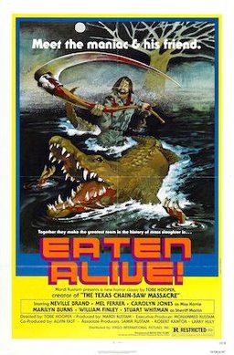 #NowWatching Eaten Alive (1977) Been working planting trees all day. So what better way to unwind than flicking on Tobe Hooper's grimy hicksploitation flick. Love me some movie hicks. And love me some man-eating crocs. Let's do this! #Horrorfam