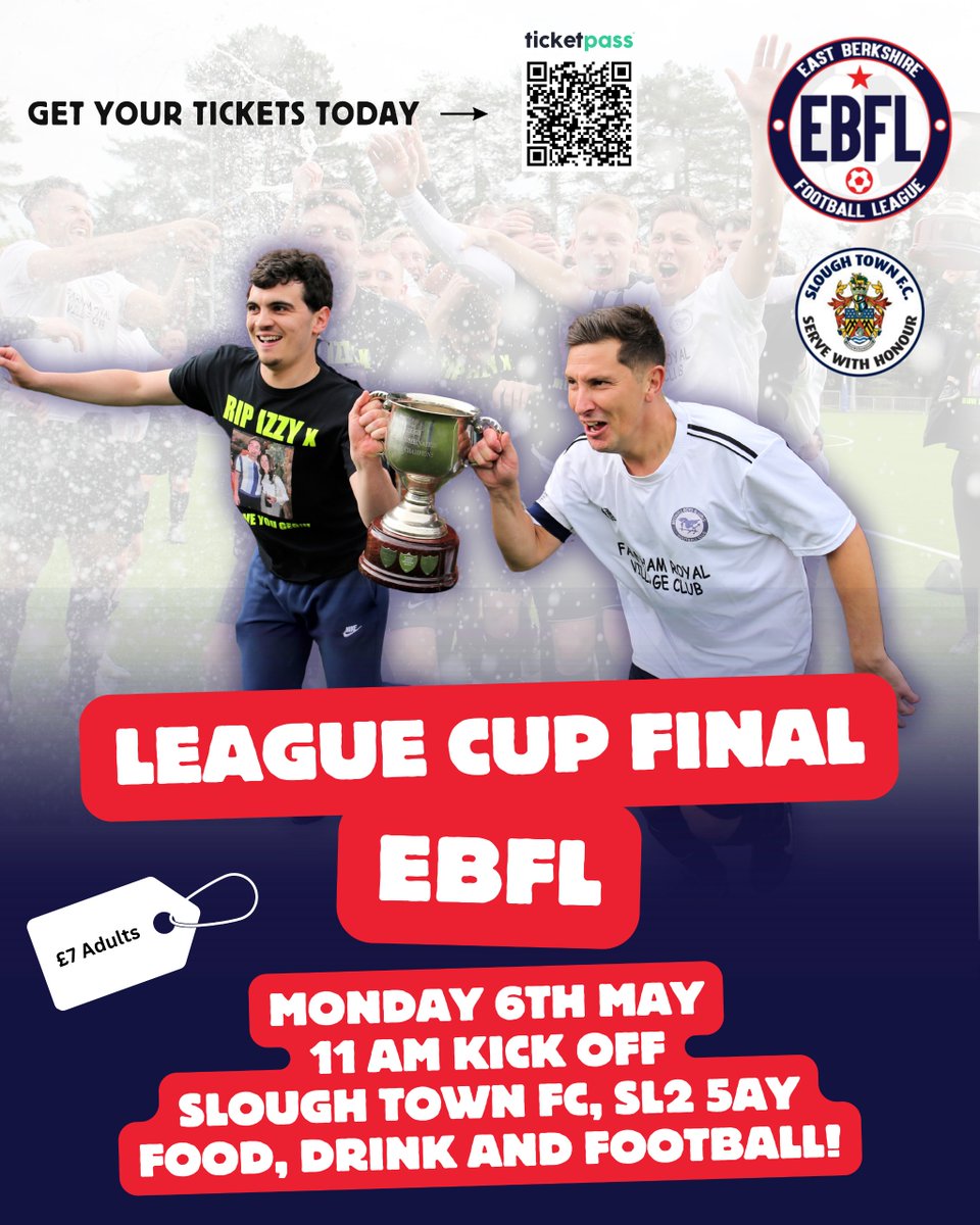 The East Berkshire Football League Cup final comes to Arbour Park on Bank Holiday Monday! 🏆

Tickets for the match can be purchased here: i.mtr.cool/btytmstlux

#OneSlough