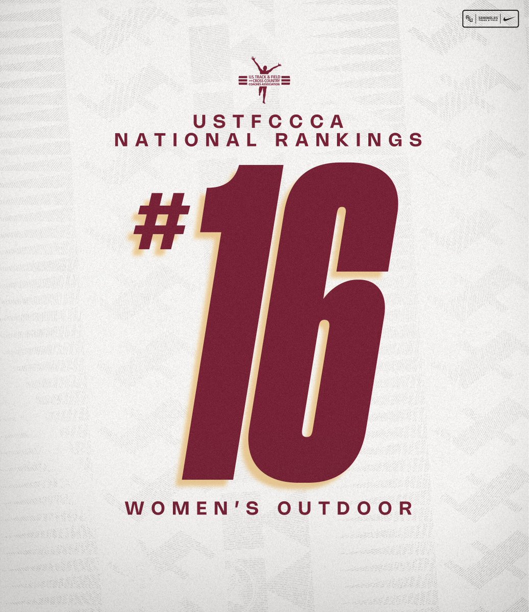 𝐓𝐡𝐫𝐞𝐞 𝐜𝐨𝐧𝐬𝐞𝐜𝐮𝐭𝐢𝐯𝐞 𝐰𝐞𝐞𝐤𝐬 𝐢𝐧 𝐭𝐡𝐞 𝐫𝐚𝐧𝐤𝐢𝐧𝐠𝐬 📈.   

Our women's outdoor program moves up to #16 in this week's @USTFCCCA national rankings.  

 #NoleFamily | #OneTribe